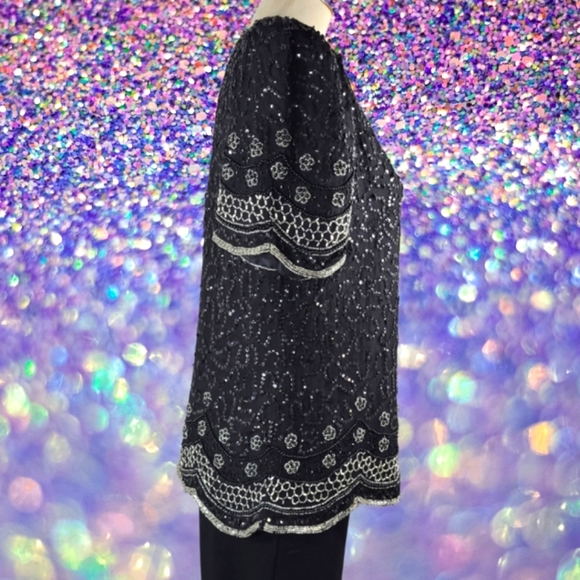 Vintage 1980's Laurence Kazar Silk Beaded Blouse - Picture 2 of 9